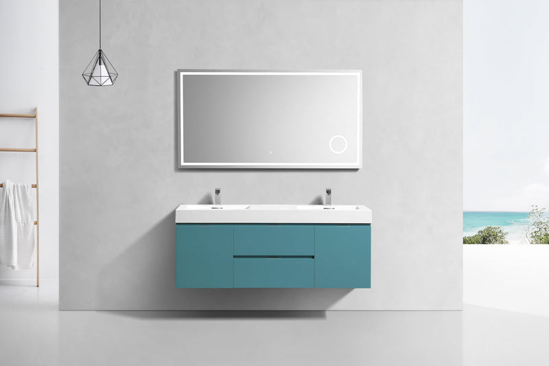 Kube Bath Bliss 60" Double Sink Teal Green Wall Mount Modern Bathroom Vanity - BSL60D-TG