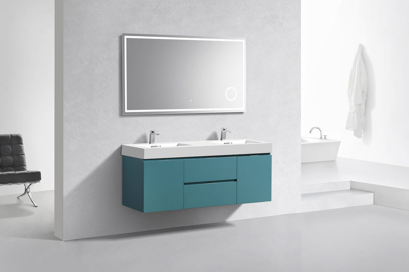 Kube Bath Bliss 60" Double Sink Teal Green Wall Mount Modern Bathroom Vanity - BSL60D-TG