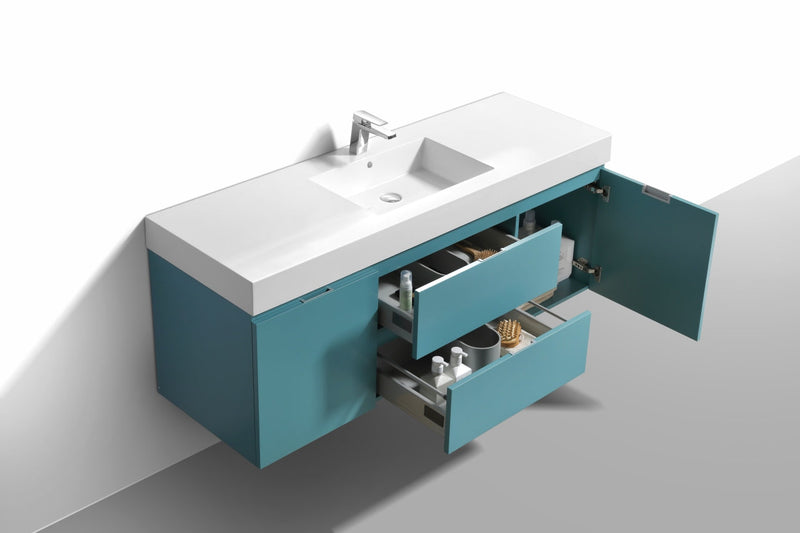 Kube Bath Bliss 60" Double Sink Teal Green Wall Mount Modern Bathroom Vanity - BSL60D-TG