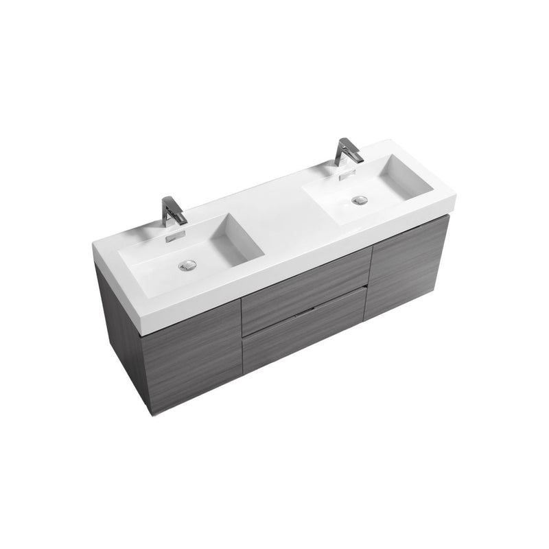 Kube Bath Bliss 60" Double Sink Vulcan Ash Grey Wall Mount Modern Bathroom Vanity - BSL60D-VAG