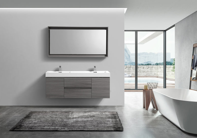 Kube Bath Bliss 60" Double Sink Vulcan Ash Grey Wall Mount Modern Bathroom Vanity - BSL60D-VAG