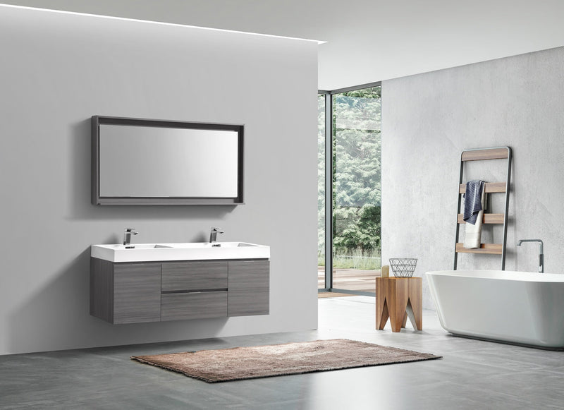 Kube Bath Bliss 60" Double Sink Vulcan Ash Grey Wall Mount Modern Bathroom Vanity - BSL60D-VAG