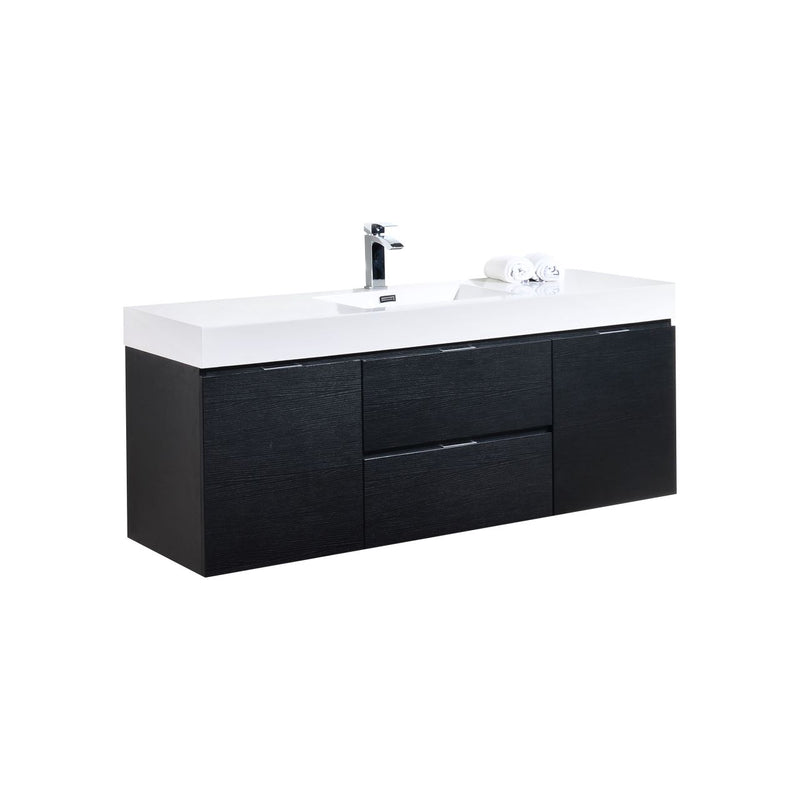 Kube Bath Bliss 60" Single Sink Wall Mount Vanity Black Wood Finish - BSL60S-BK