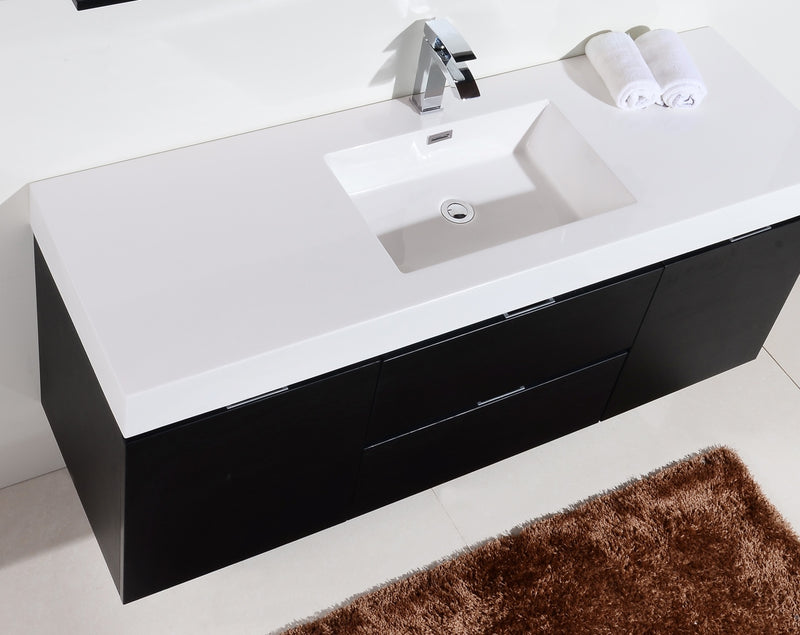 Kube Bath Bliss 60" Single Sink Wall Mount Vanity Black Wood Finish - BSL60S-BK