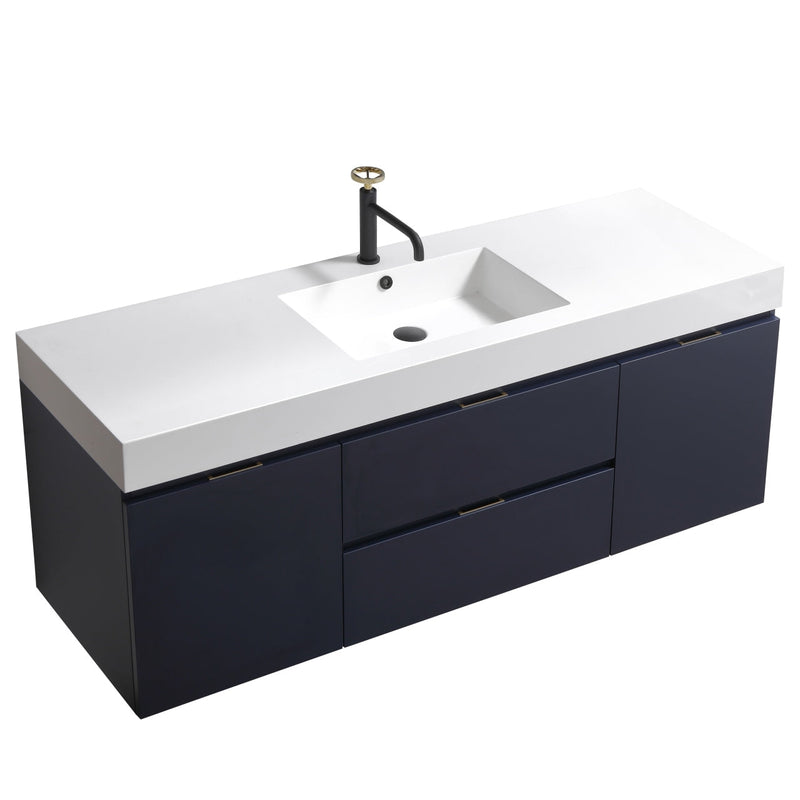 Kube Bath Bliss 60" Single Sink Blue Wall Mount Modern Bathroom Vanity - BSL60S-BLUE