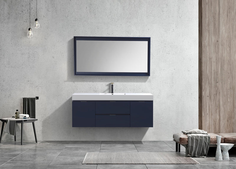 Kube Bath Bliss 60" Single Sink Blue Wall Mount Modern Bathroom Vanity - BSL60S-BLUE
