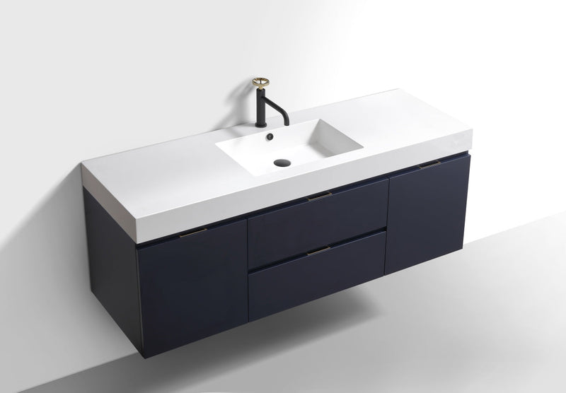 Kube Bath Bliss 60" Single Sink Blue Wall Mount Modern Bathroom Vanity - BSL60S-BLUE