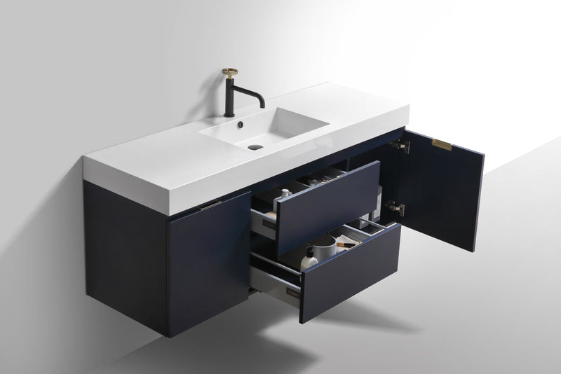 Kube Bath Bliss 60" Single Sink Blue Wall Mount Modern Bathroom Vanity - BSL60S-BLUE