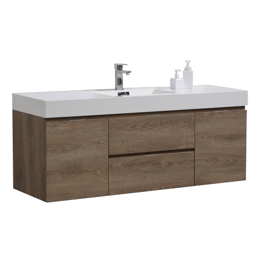 Kube Bath Bliss 60" Single Sink Butternut Wall Mount Modern Bathroom Vanity - BSL60S-BTN
