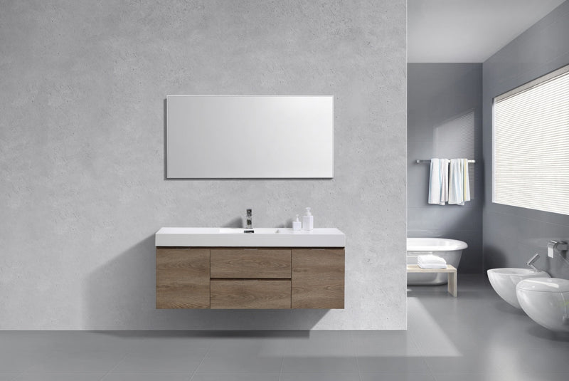 Kube Bath Bliss 60" Single Sink Butternut Wall Mount Modern Bathroom Vanity - BSL60S-BTN