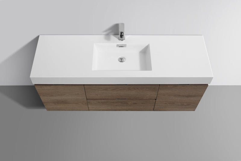 Kube Bath Bliss 60" Single Sink Butternut Wall Mount Modern Bathroom Vanity - BSL60S-BTN