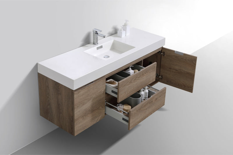 Kube Bath Bliss 60" Single Sink Butternut Wall Mount Modern Bathroom Vanity - BSL60S-BTN