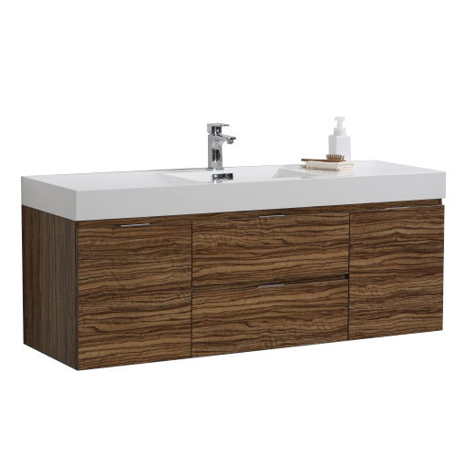 Kube Bath Bliss 60" Single Sink Chestnut Wall Mount Modern Bathroom Vanity - BSL60S-GCN