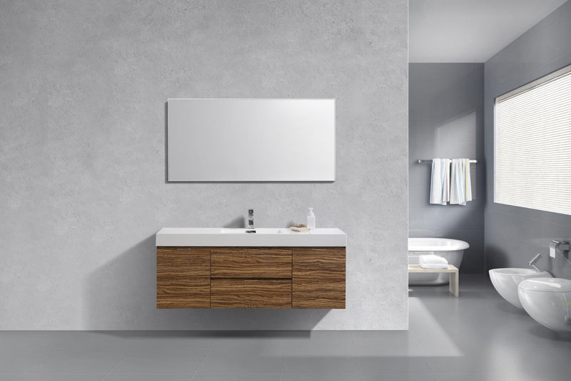 Kube Bath Bliss 60" Single Sink Chestnut Wall Mount Modern Bathroom Vanity - BSL60S-GCN