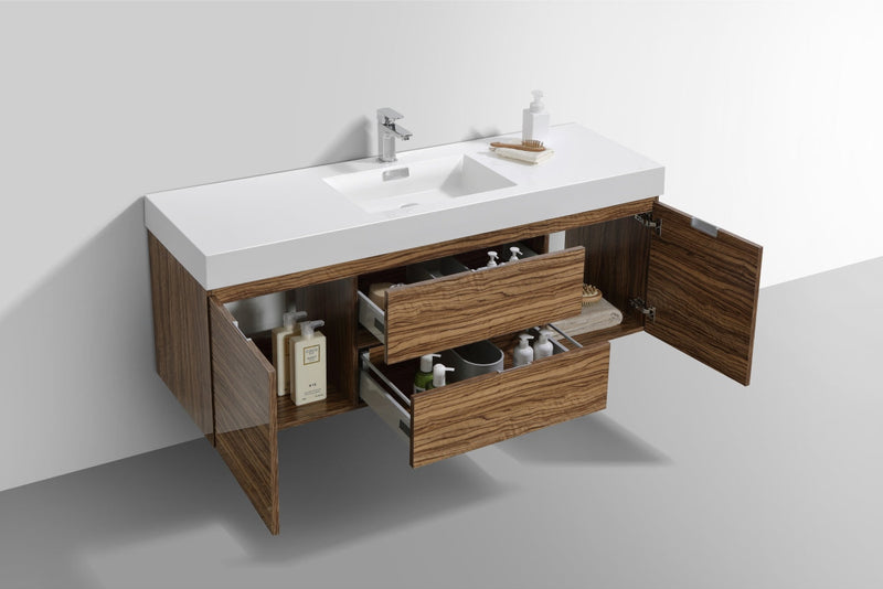 Kube Bath Bliss 60" Single Sink Chestnut Wall Mount Modern Bathroom Vanity - BSL60S-GCN
