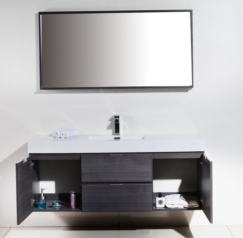 Kube Bath Bliss 60" Single Sink Gray Oak Wall Mount Modern Bathroom Vanity - BSL60S-GO