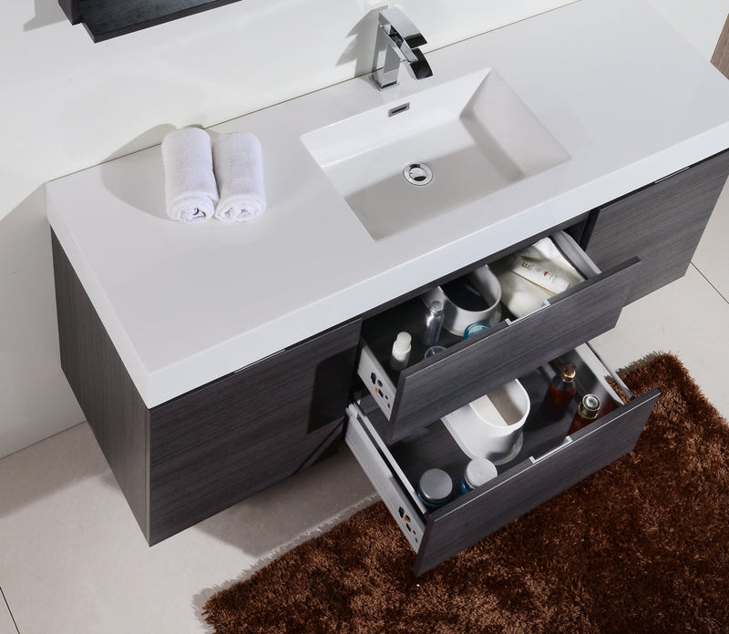 Kube Bath Bliss 60" Single Sink Gray Oak Wall Mount Modern Bathroom Vanity - BSL60S-GO