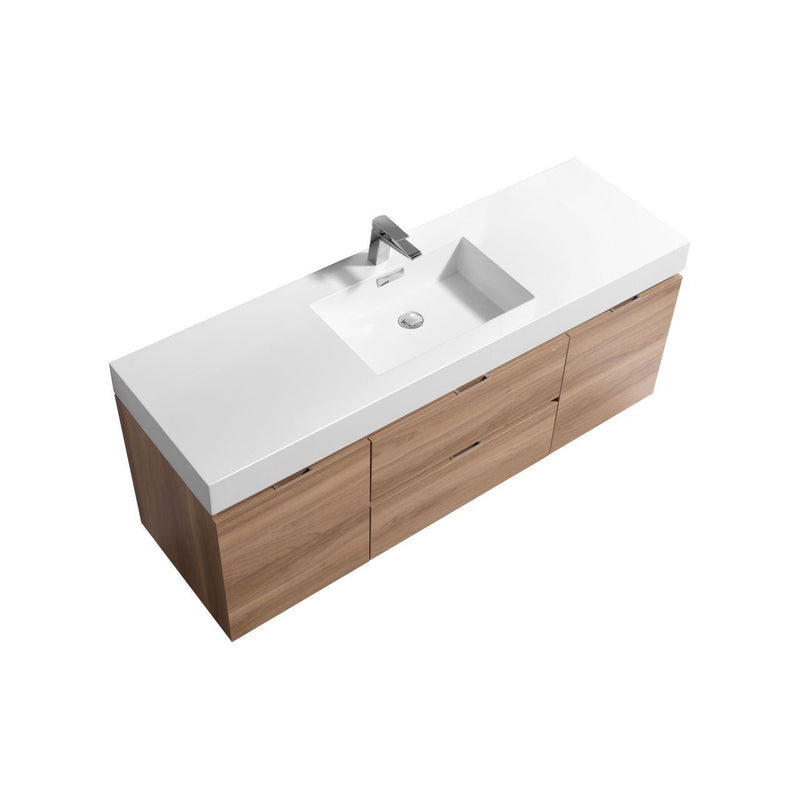 Kube Bath Bliss 60" Single Sink Honey Oak Wall Mount Modern Bathroom Vanity - BSL60S-HO