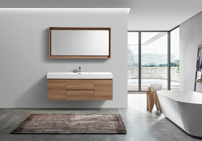 Kube Bath Bliss 60" Single Sink Honey Oak Wall Mount Modern Bathroom Vanity - BSL60S-HO