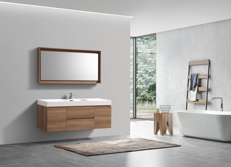 Kube Bath Bliss 60" Single Sink Honey Oak Wall Mount Modern Bathroom Vanity - BSL60S-HO
