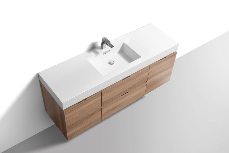Kube Bath Bliss 60" Single Sink Honey Oak Wall Mount Modern Bathroom Vanity - BSL60S-HO