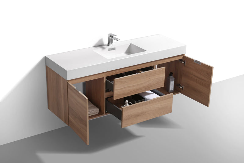 Kube Bath Bliss 60" Single Sink Honey Oak Wall Mount Modern Bathroom Vanity - BSL60S-HO