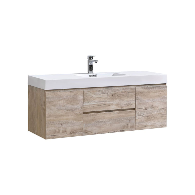 Kube Bath Bliss 60" Single Sink Nature Wood Wall Mount Modern Bathroom Vanity - BSL60S-NW