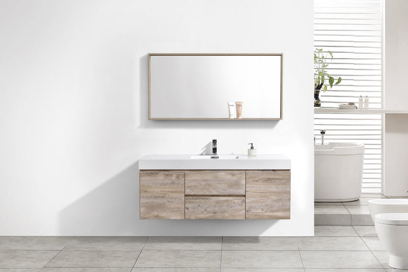 Kube Bath Bliss 60" Single Sink Nature Wood Wall Mount Modern Bathroom Vanity - BSL60S-NW