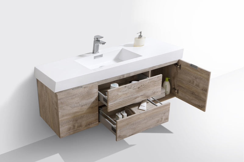Kube Bath Bliss 60" Single Sink Nature Wood Wall Mount Modern Bathroom Vanity - BSL60S-NW