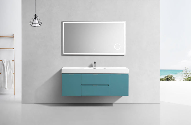 Kube Bath Bliss 60" Single Sink Teal Green Wall Mount Modern Bathroom Vanity - BSL60S-TG