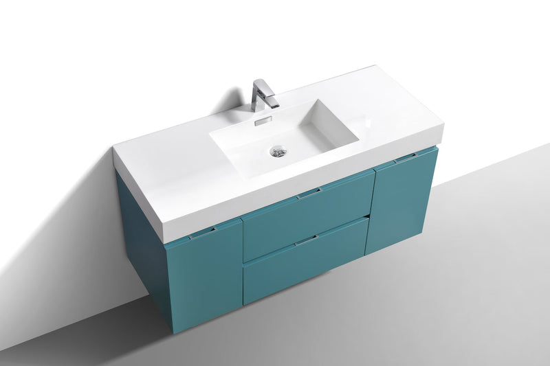 Kube Bath Bliss 60" Single Sink Teal Green Wall Mount Modern Bathroom Vanity - BSL60S-TG