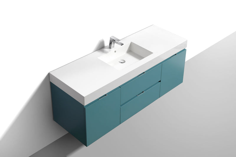 Kube Bath Bliss 60" Single Sink Teal Green Wall Mount Modern Bathroom Vanity - BSL60S-TG