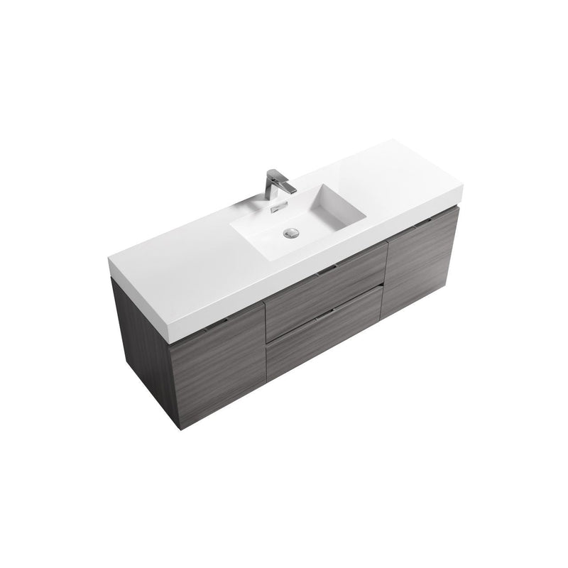 Kube Bath Bliss 60" Single Sink Vulcan Ash Grey Wall Mount Modern Bathroom Vanity - BSL60S-VAG