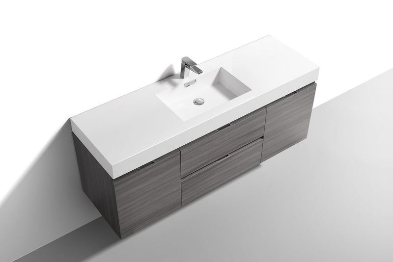 Kube Bath Bliss 60" Single Sink Vulcan Ash Grey Wall Mount Modern Bathroom Vanity - BSL60S-VAG