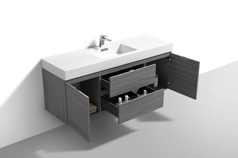 Kube Bath Bliss 60" Single Sink Vulcan Ash Grey Wall Mount Modern Bathroom Vanity - BSL60S-VAG