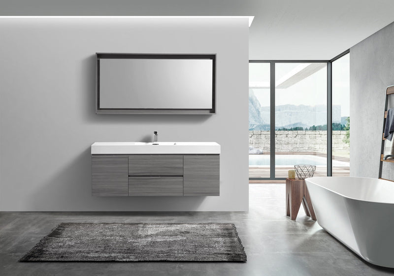 Kube Bath Bliss 60" Single Sink Vulcan Ash Grey Wall Mount Modern Bathroom Vanity - BSL60S-VAG