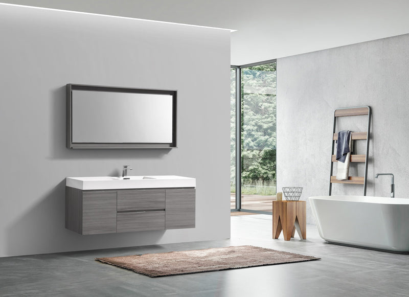 Kube Bath Bliss 60" Single Sink Vulcan Ash Grey Wall Mount Modern Bathroom Vanity - BSL60S-VAG