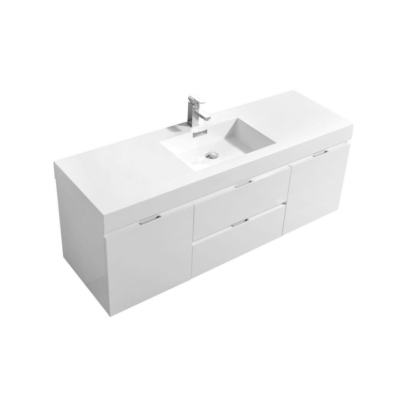 Kube Bath Bliss 60" Single Sink High Gloss White Wall Mount Modern Bathroom Vanity - BSL60S-GW