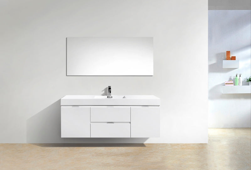 Kube Bath Bliss 60" Single Sink High Gloss White Wall Mount Modern Bathroom Vanity - BSL60S-GW