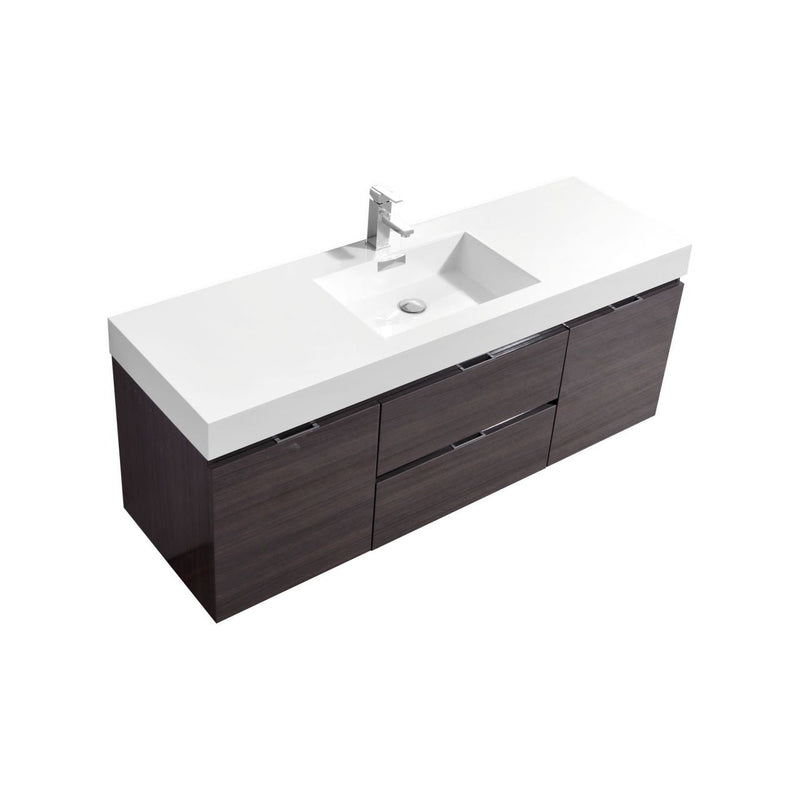 Kube Bath Bliss 60" Single Sink High Gloss Gray Oak Wall Mount Modern Bathroom Vanity - BSL60S-HGGO