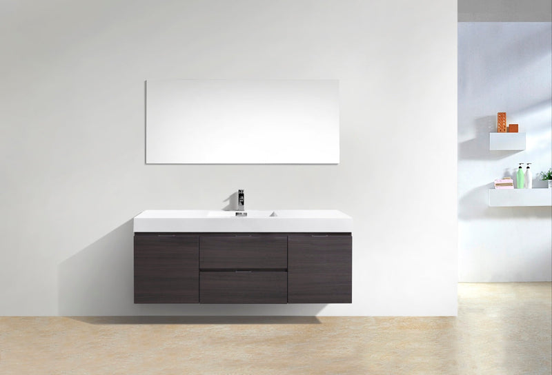 Kube Bath Bliss 60" Single Sink High Gloss Gray Oak Wall Mount Modern Bathroom Vanity - BSL60S-HGGO