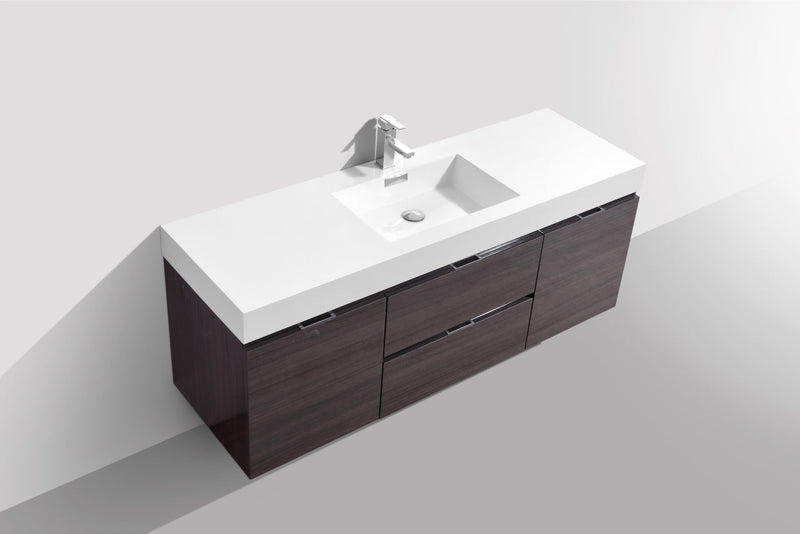 Kube Bath Bliss 60" Single Sink High Gloss Gray Oak Wall Mount Modern Bathroom Vanity - BSL60S-HGGO