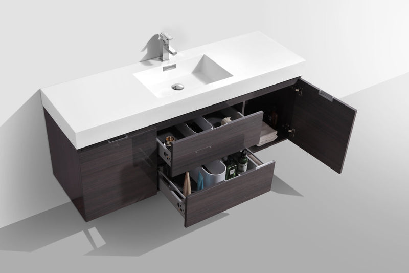 Kube Bath Bliss 60" Single Sink High Gloss Gray Oak Wall Mount Modern Bathroom Vanity - BSL60S-HGGO