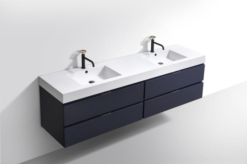 Kube Bath Bliss 72" Double Sink Blue Wall Mount Modern Bathroom Vanity - BSL72D-BLUE