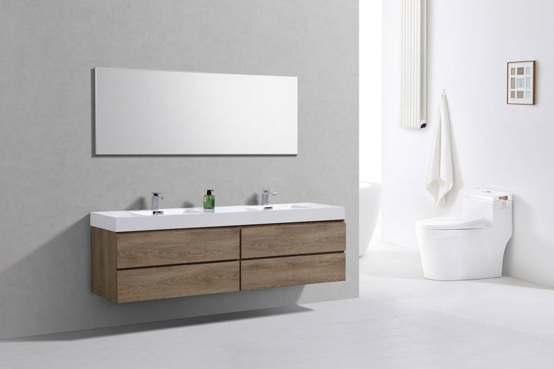 Kube Bath Bliss 72" Double Sink Butternut Wall Mount Modern Bathroom Vanity - BSL72D-BTN
