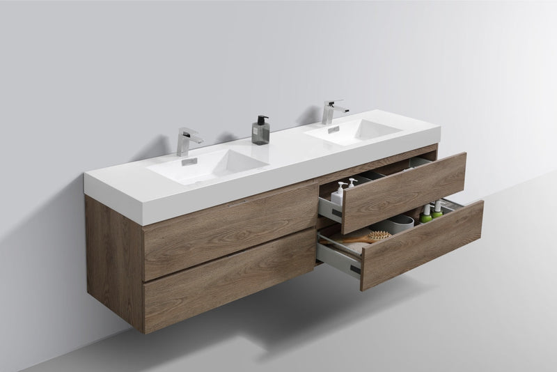 Kube Bath Bliss 72" Double Sink Butternut Wall Mount Modern Bathroom Vanity - BSL72D-BTN