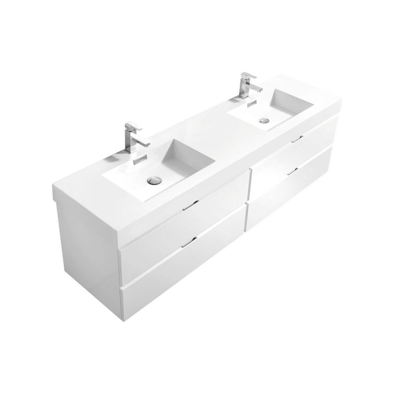 Kube Bath Bliss 72" Double Sink High Gloss White Wall Mount Modern Bathroom Vanity - BSL72D-GW