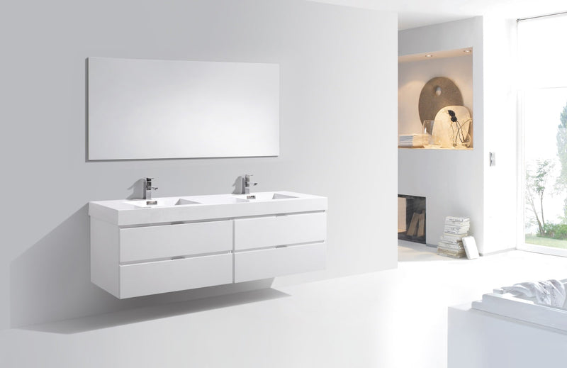 Kube Bath Bliss 72" Double Sink High Gloss White Wall Mount Modern Bathroom Vanity - BSL72D-GW