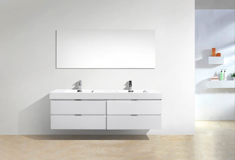 Kube Bath Bliss 72" Double Sink High Gloss White Wall Mount Modern Bathroom Vanity - BSL72D-GW