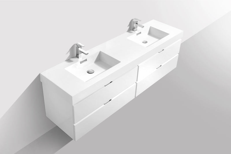 Kube Bath Bliss 72" Double Sink High Gloss White Wall Mount Modern Bathroom Vanity - BSL72D-GW